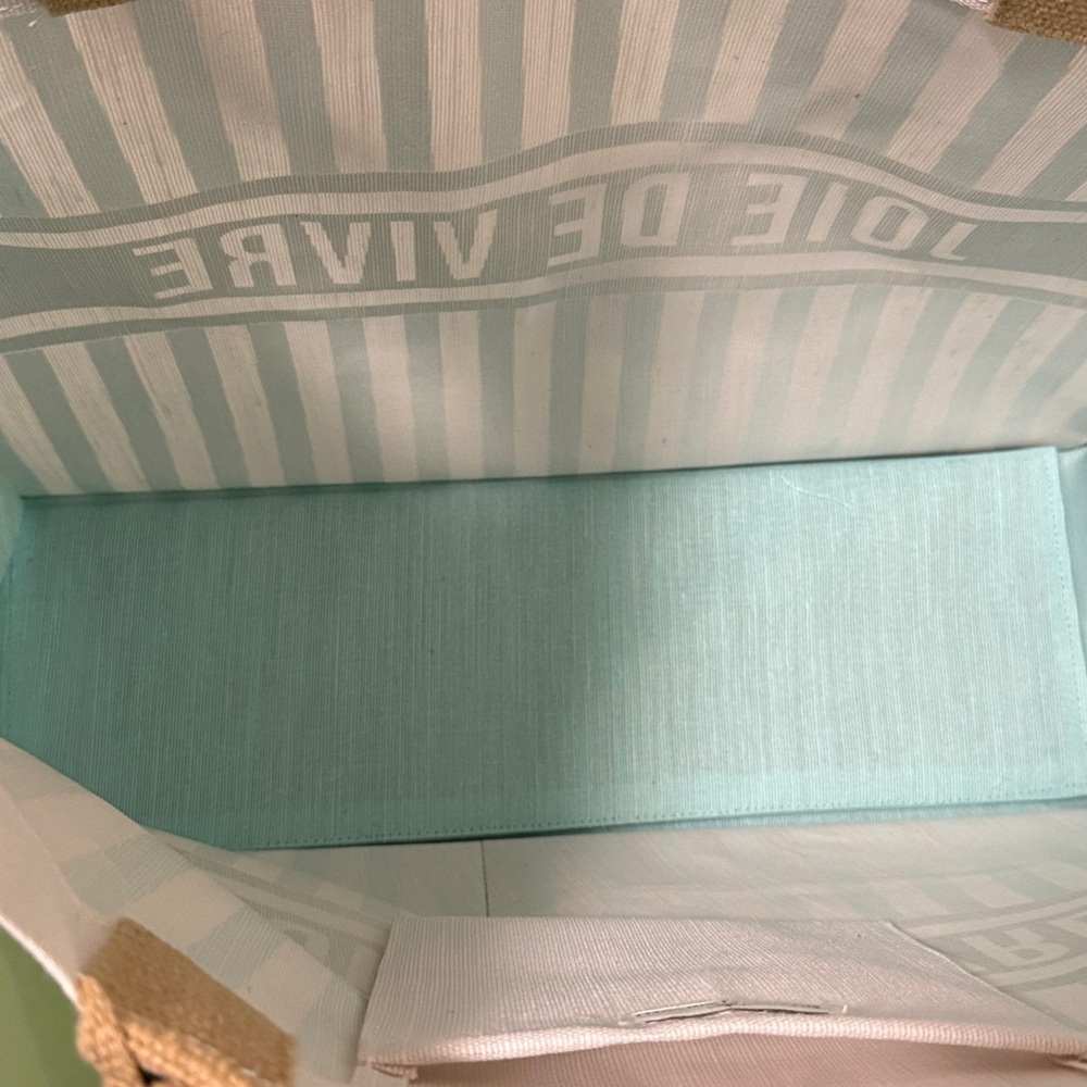 NWT The Royal Standard Joie De Vivre Jute Tote & Beach Towel. Aqua Blue/White. - Picture 2 of 8